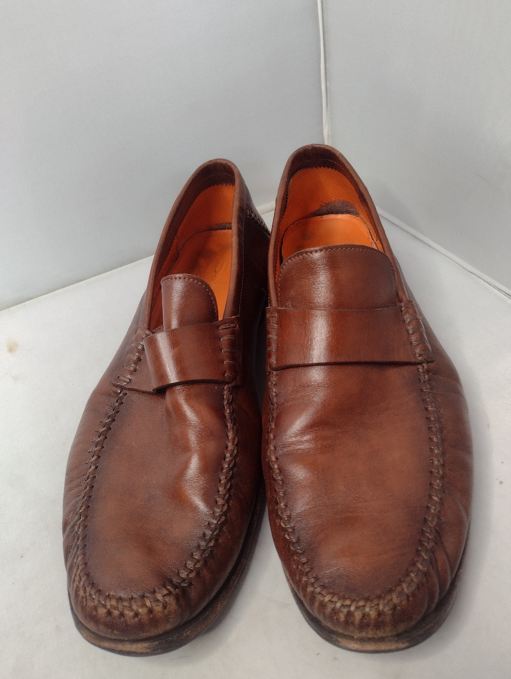 Santoni Mens Paine Loafers 11.5 D Brown Leather Loafer Shoes Italy A18